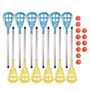 12 intercrosse sticks and 12 balls