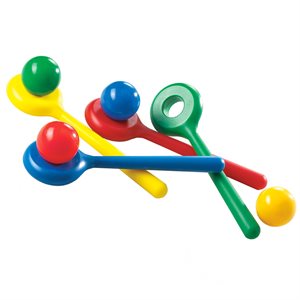 Ensemble de 4 boules et cuillères colorées pour jeu d'équilibre