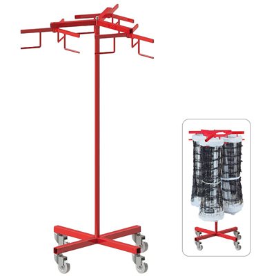 Triple volleyball net cart on wheels